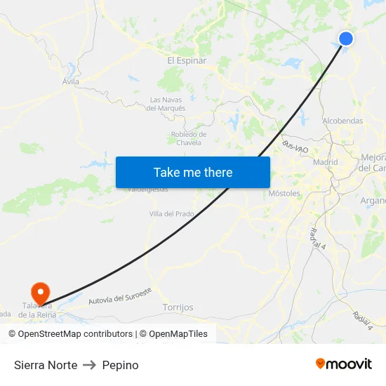 Sierra Norte to Pepino map