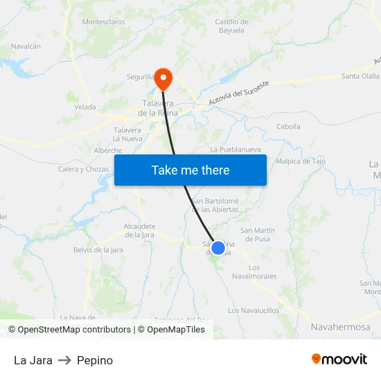 La Jara to Pepino map