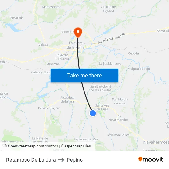 Retamoso De La Jara to Pepino map
