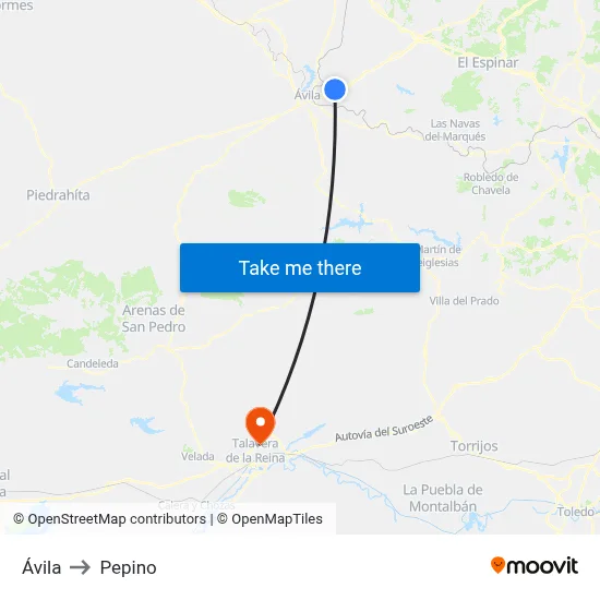 Ávila to Pepino map