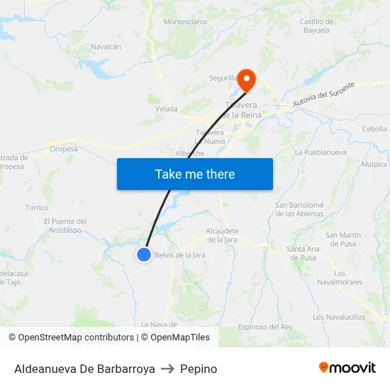 Aldeanueva De Barbarroya to Pepino map