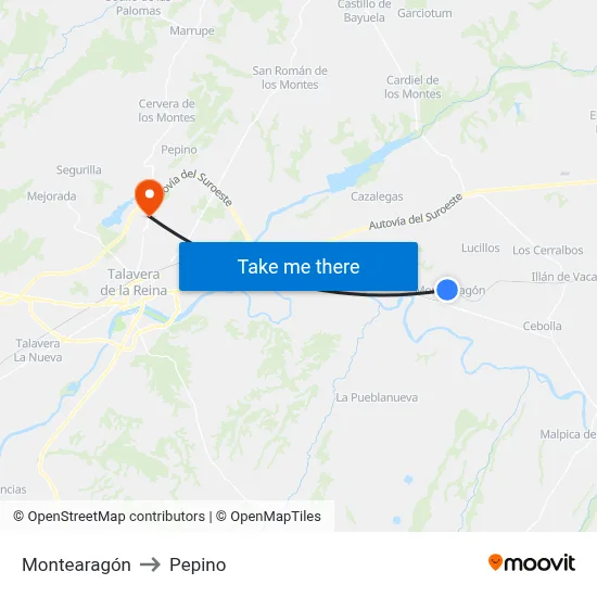 Montearagón to Pepino map
