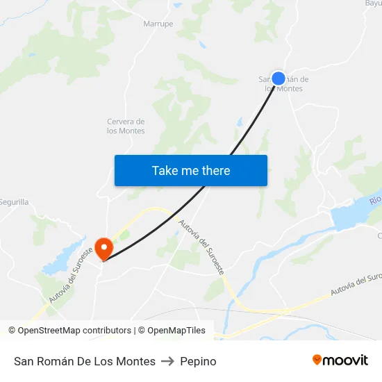 San Román De Los Montes to Pepino map