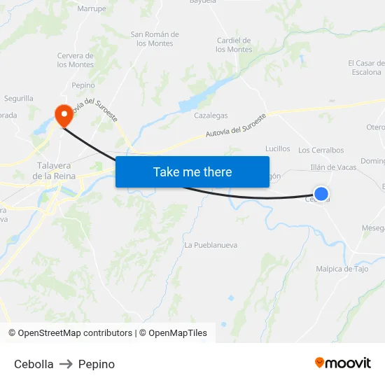 Cebolla to Pepino map