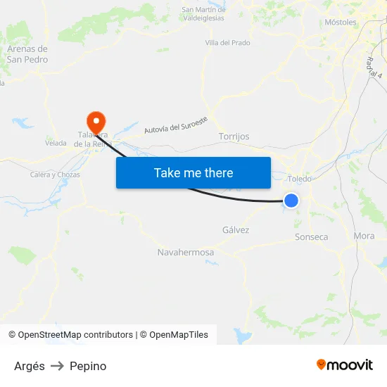 Argés to Pepino map