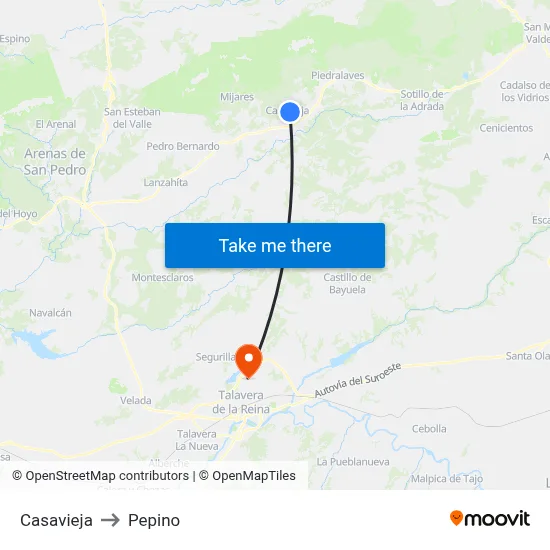 Casavieja to Pepino map