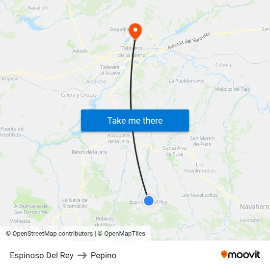 Espinoso Del Rey to Pepino map
