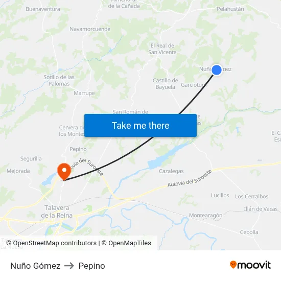 Nuño Gómez to Pepino map