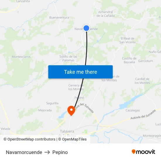 Navamorcuende to Pepino map