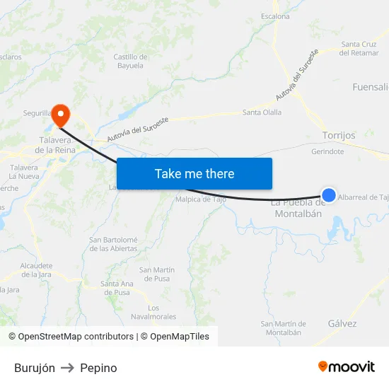 Burujón to Pepino map