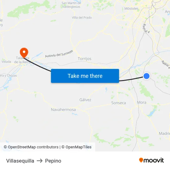 Villasequilla to Pepino map