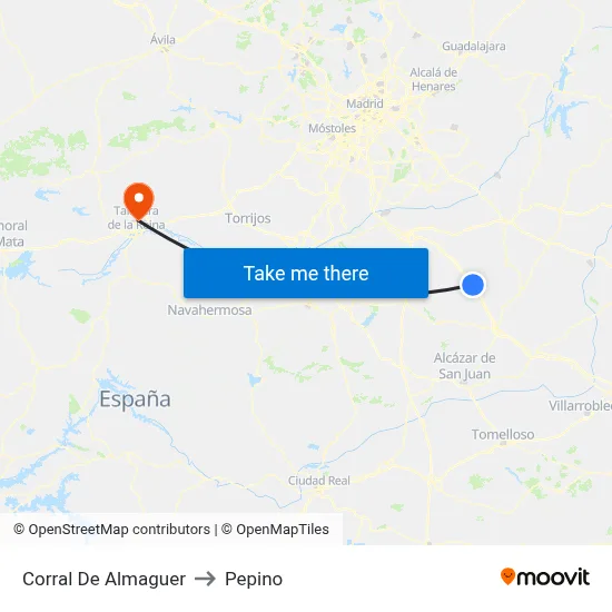 Corral De Almaguer to Pepino map