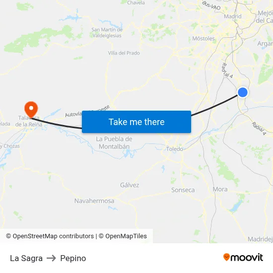 La Sagra to Pepino map