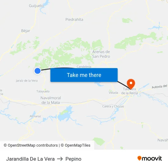 Jarandilla De La Vera to Pepino map