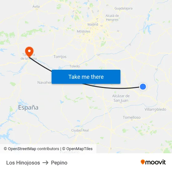 Los Hinojosos to Pepino map