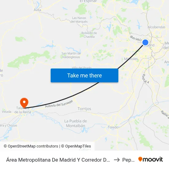 Área Metropolitana De Madrid Y Corredor Del Henares to Pepino map