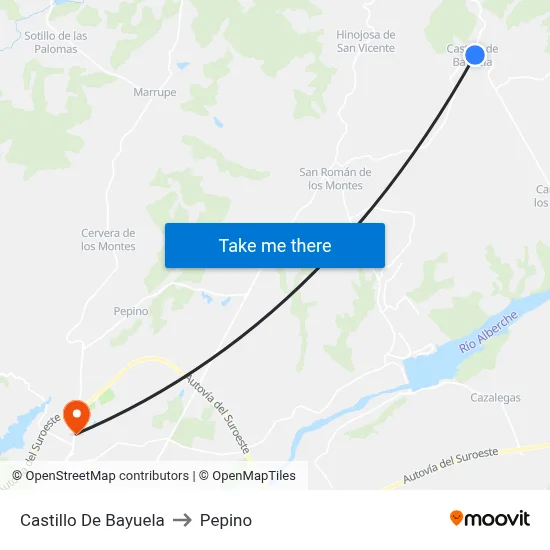 Castillo De Bayuela to Pepino map