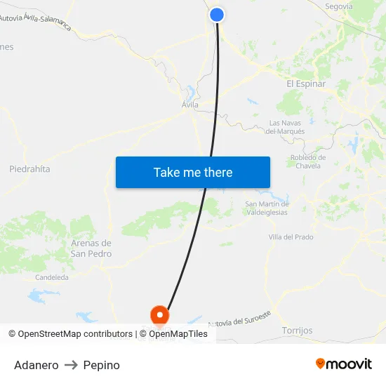 Adanero to Pepino map