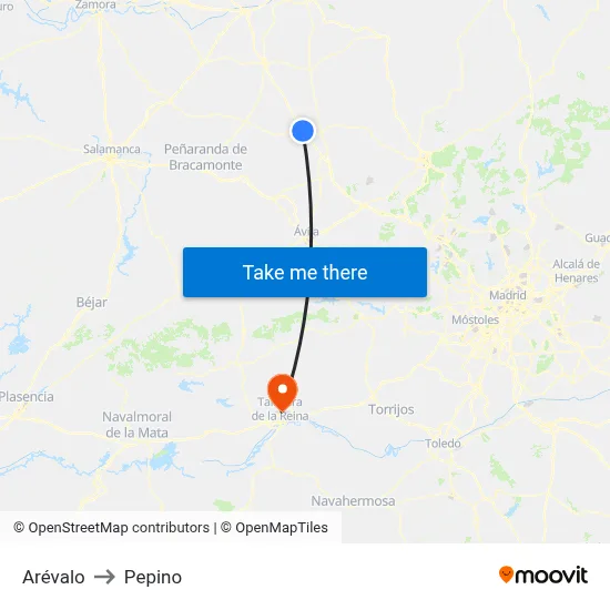 Arévalo to Pepino map