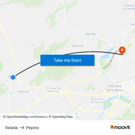 Velada to Pepino map
