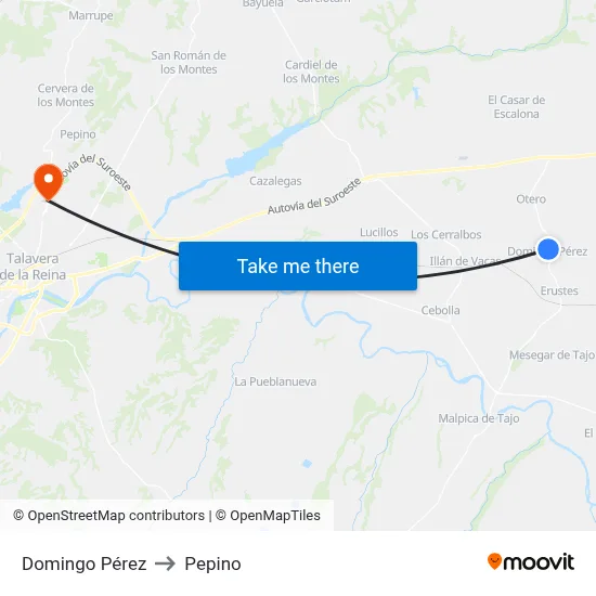 Domingo Pérez to Pepino map