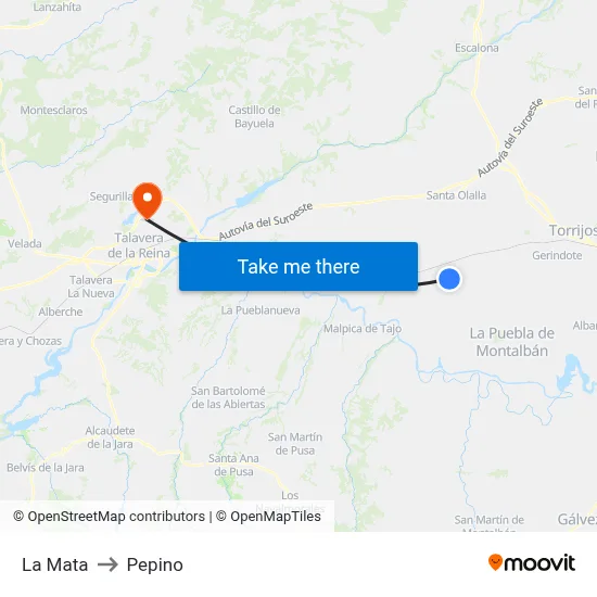 La Mata to Pepino map