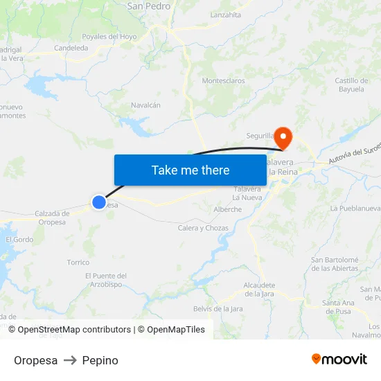 Oropesa to Pepino map
