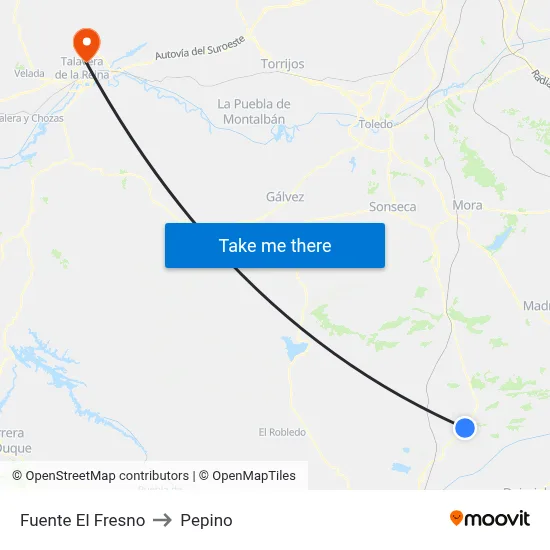 Fuente El Fresno to Pepino map