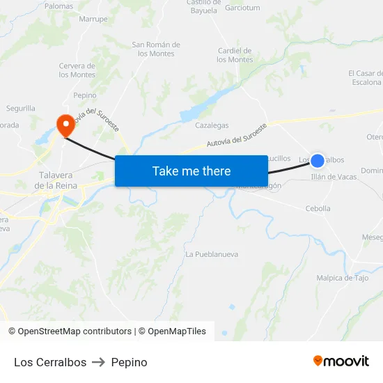 Los Cerralbos to Pepino map