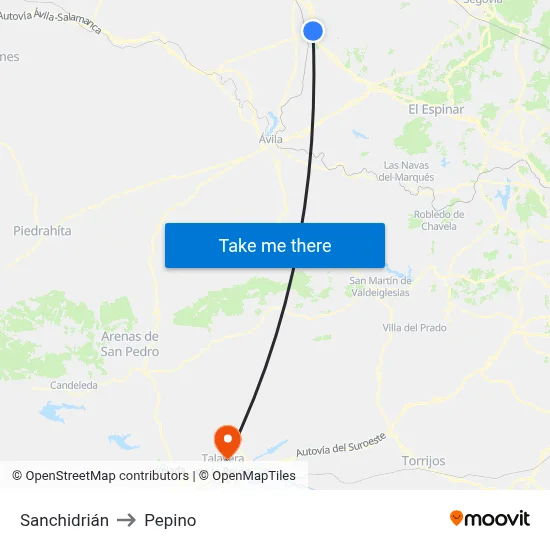 Sanchidrián to Pepino map