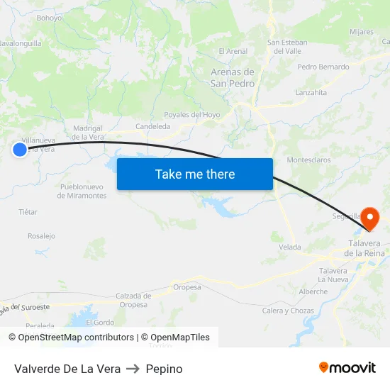 Valverde De La Vera to Pepino map