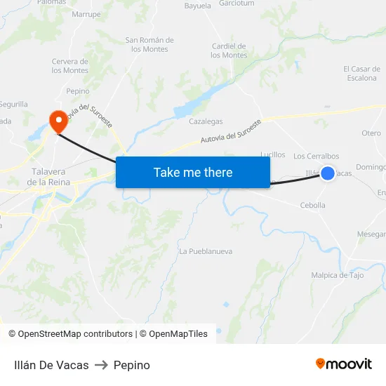 Illán De Vacas to Pepino map