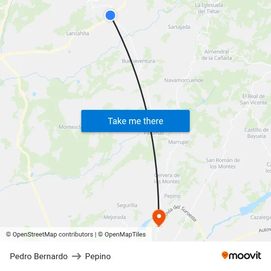 Pedro Bernardo to Pepino map