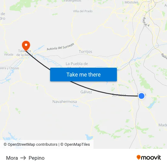 Mora to Pepino map