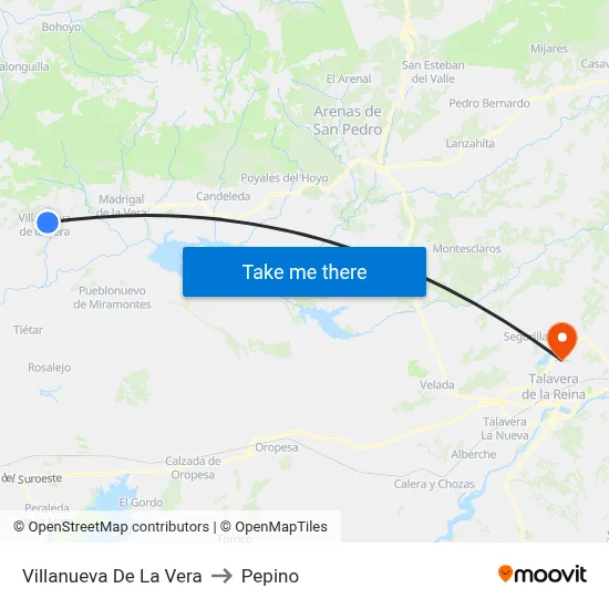 Villanueva De La Vera to Pepino map