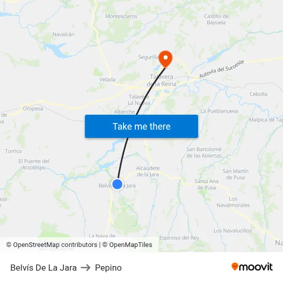 Belvís De La Jara to Pepino map
