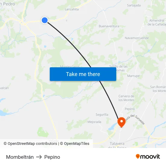 Mombeltrán to Pepino map