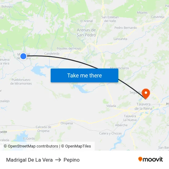 Madrigal De La Vera to Pepino map