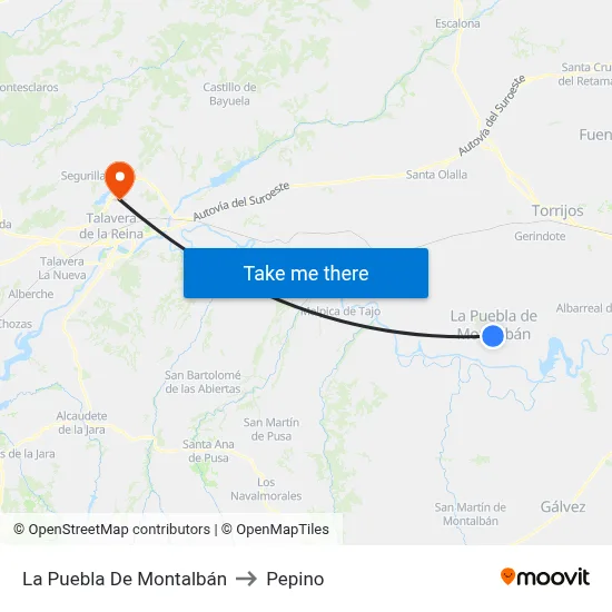 La Puebla De Montalbán to Pepino map
