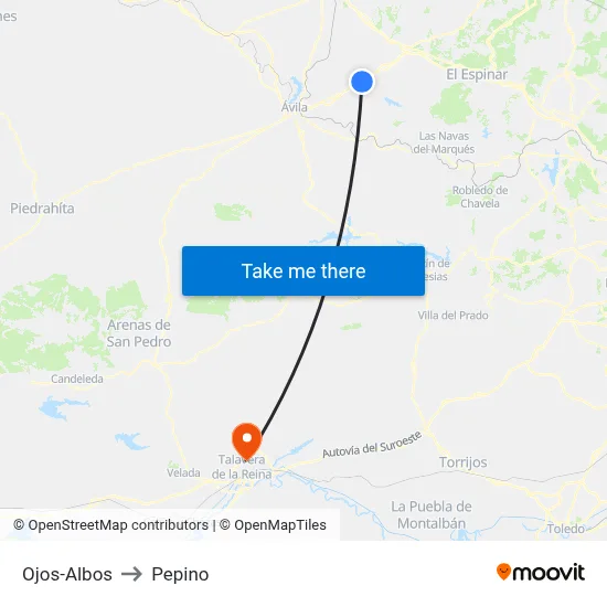 Ojos-Albos to Pepino map