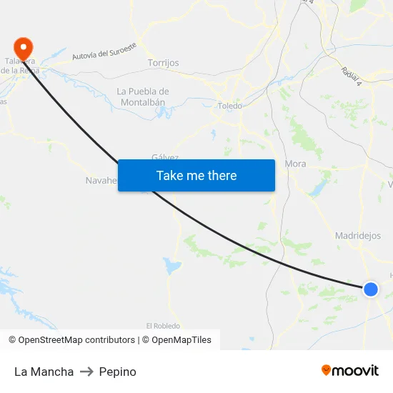 La Mancha to Pepino map