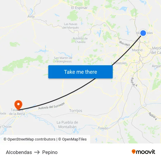 Alcobendas to Pepino map
