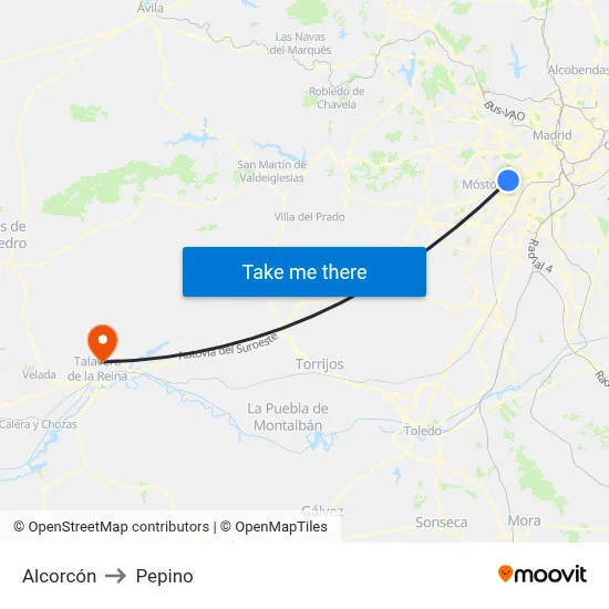 Alcorcón to Pepino map