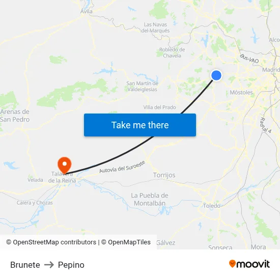 Brunete to Pepino map