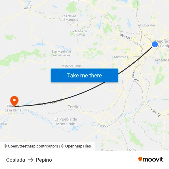 Coslada to Pepino map
