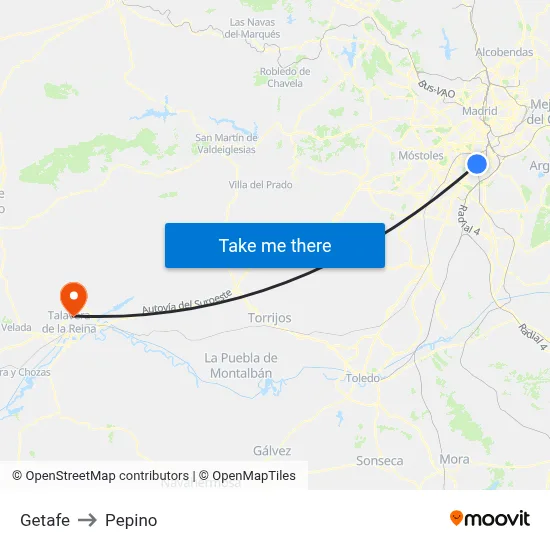 Getafe to Pepino map