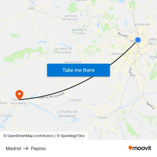 Madrid to Pepino map