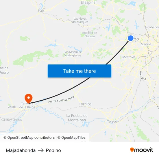 Majadahonda to Pepino map