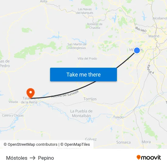 Móstoles to Pepino map