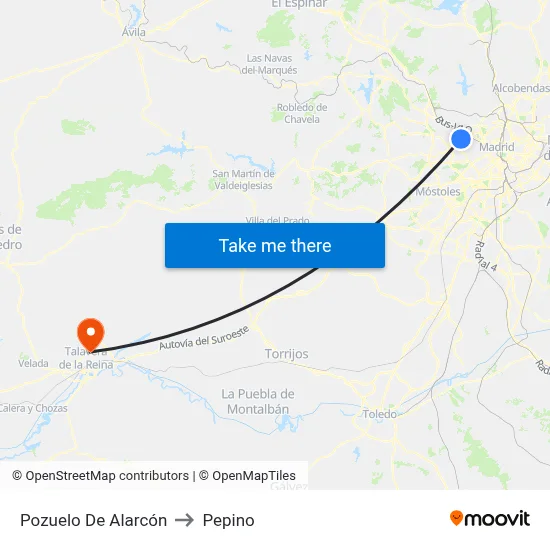 Pozuelo De Alarcón to Pepino map